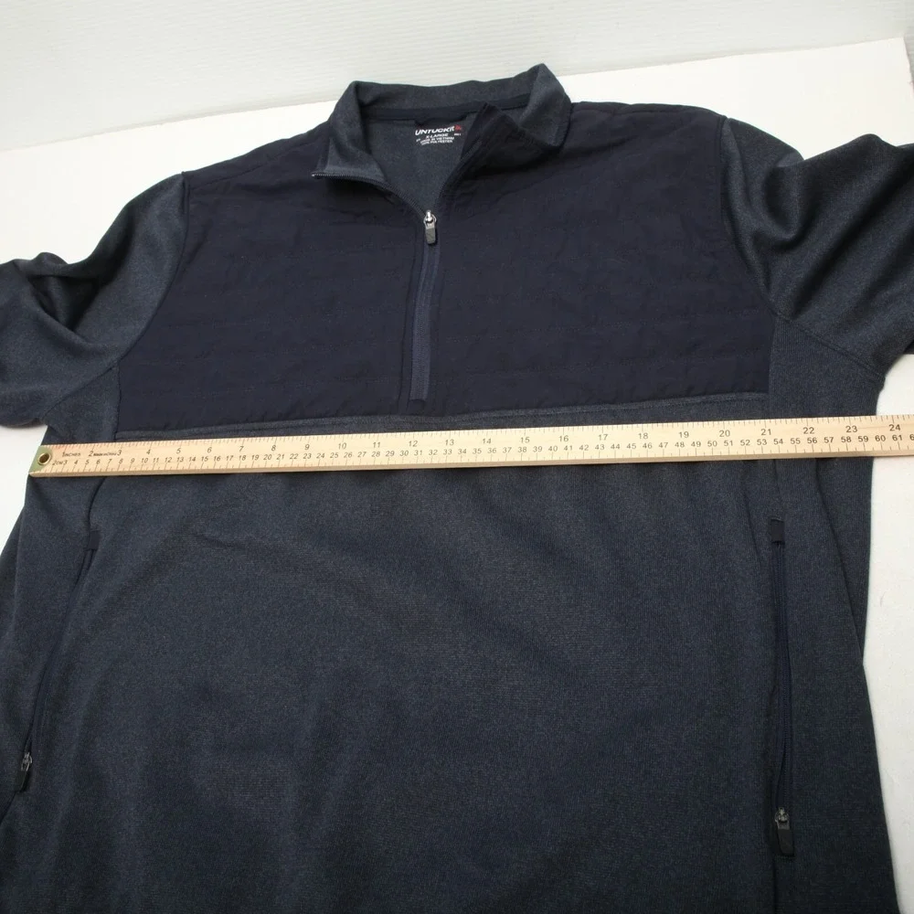 UNTUCKit Tyrus Quarter Zip Pullover Mens XL Navy Quilted Mixed Media 41306